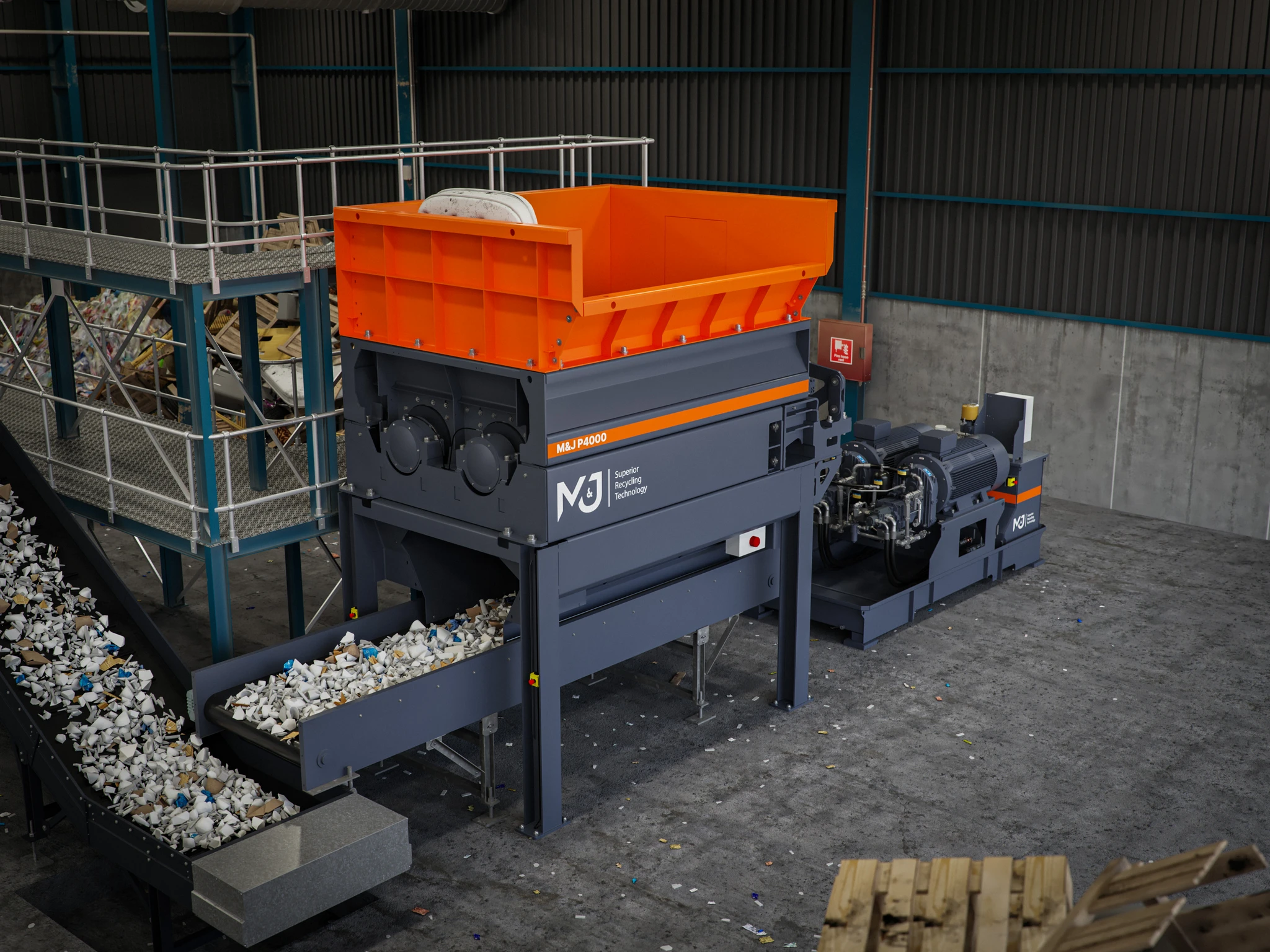 Pré-broyeur stationnaire M&J Recycling P4000E E-DRIVE