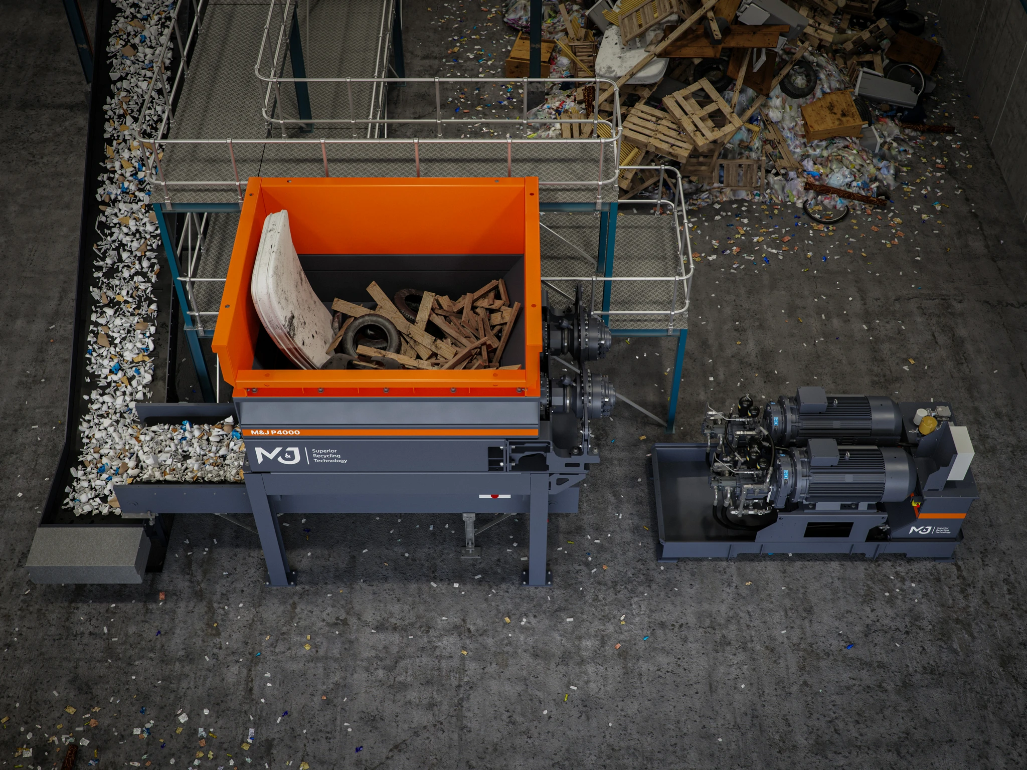 Pré-broyeur stationnaire M&J Recycling P4000E E-DRIVE