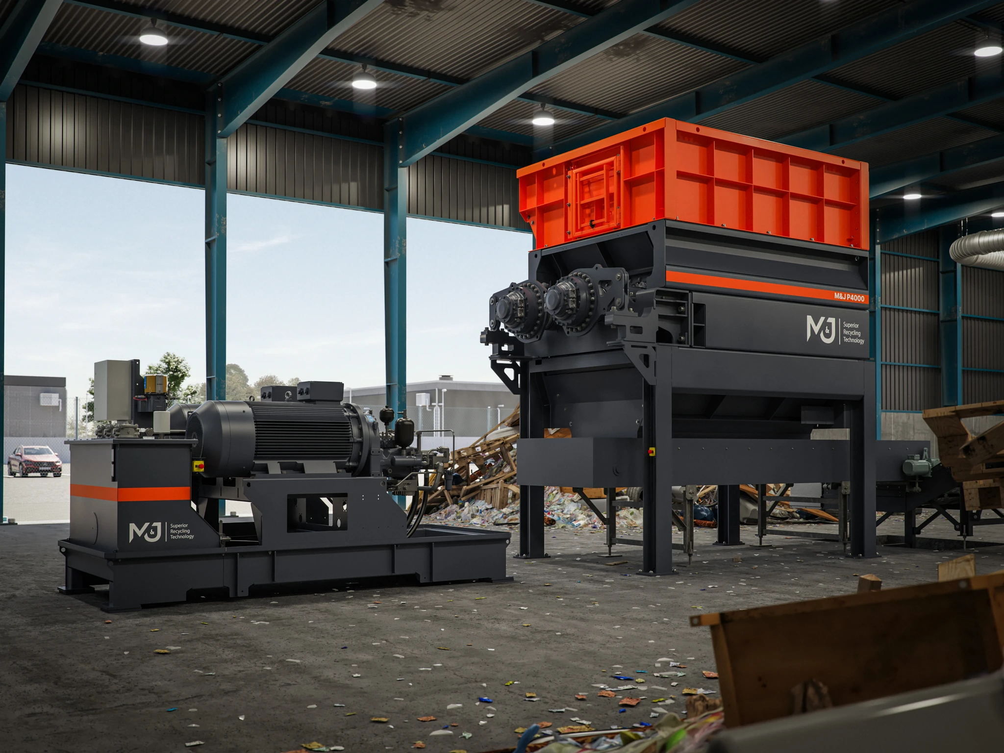 Pré-broyeur stationnaire M&J Recycling P4000E E-DRIVE