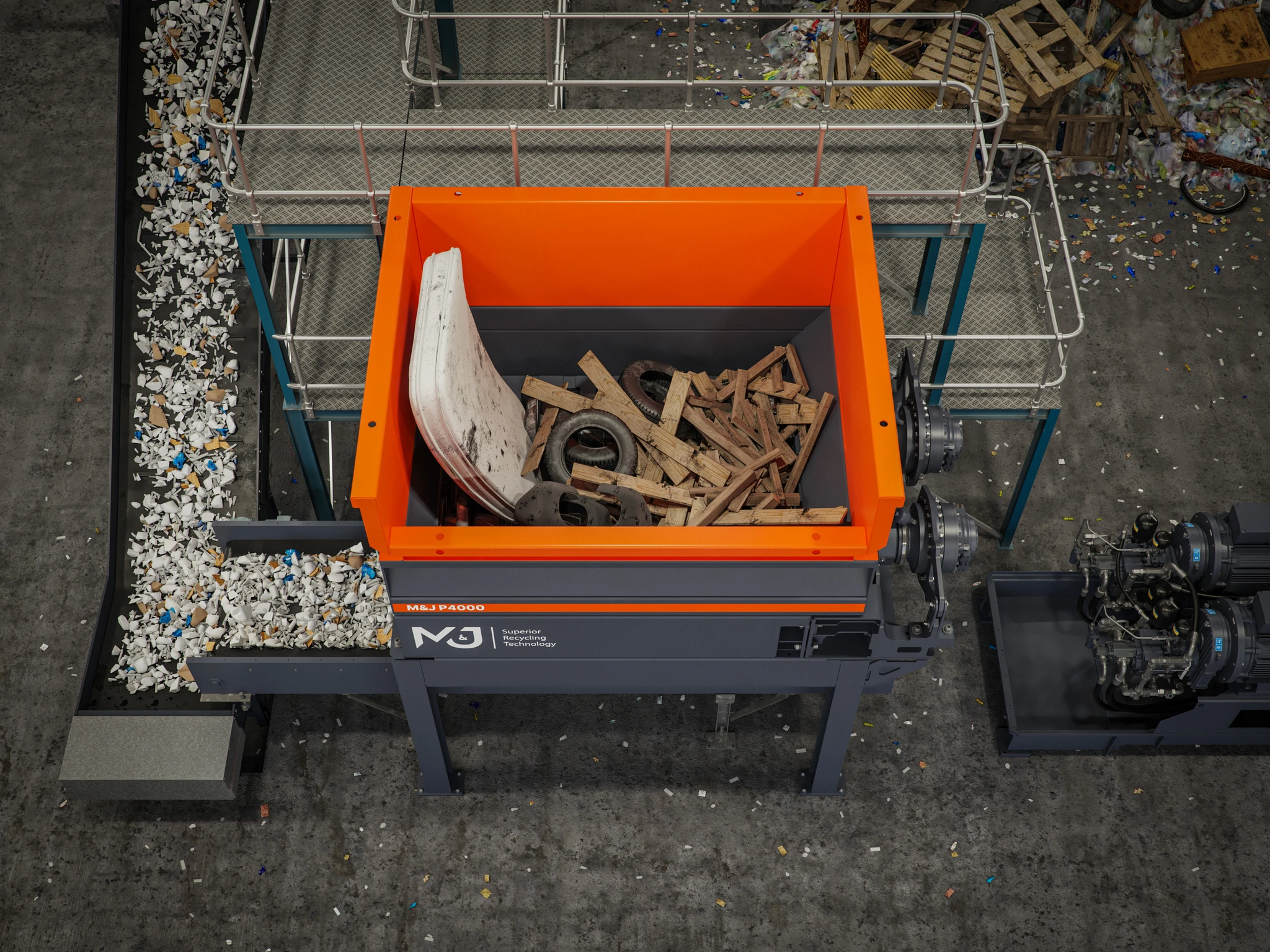 Pré-broyeur stationnaire M&J Recycling P4000E E-DRIVE